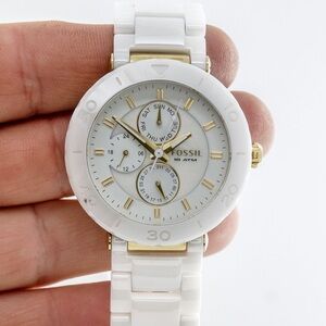Fossil Womans Ceramic Multifunction Watch CE1004 White Gold 100m Working